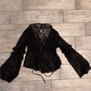 Urban Outfitters Black Lace Bell Sleeve Blouse